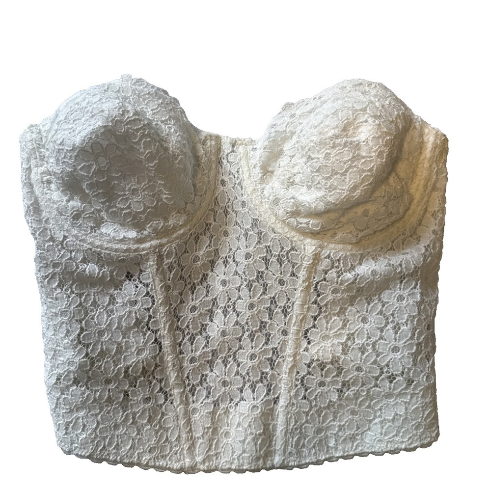 Vtg Maidenform Cotton Couture Lace Bustier Corset Top Y2K Coquette‎ Bridal 38B